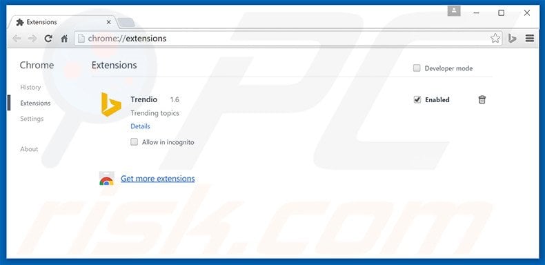 Removing trendio.net related Google Chrome extensions