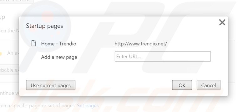 Removing trendio.net from Google Chrome homepage