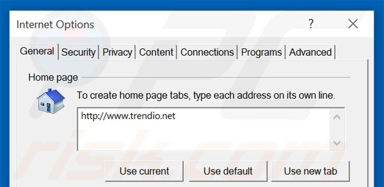Removing trendio.net from Internet Explorer homepage