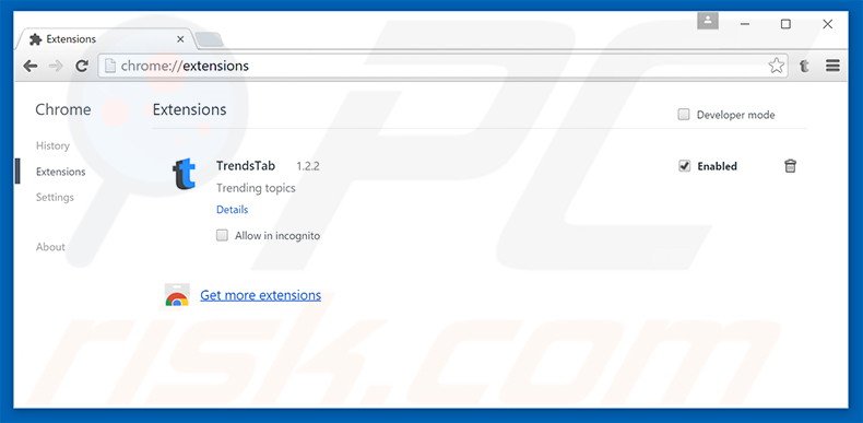 Removing search.trendstab.com related Google Chrome extensions