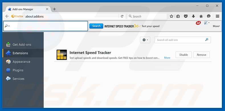 Removing search.trendstab.com related Mozilla Firefox extensions