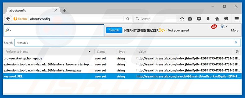 Removing search.trendstab.com from Mozilla Firefox default search engine