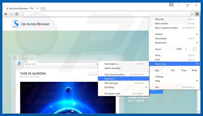 Removing Up Aurora Browser  ads from Google Chrome step 1