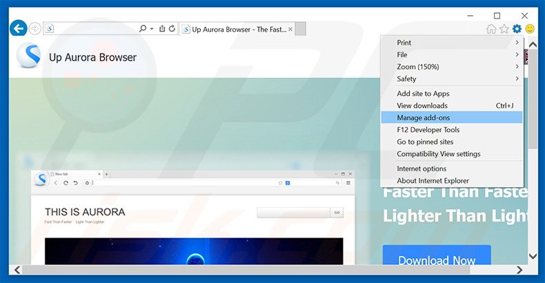 Removing Up Aurora Browser ads from Internet Explorer step 1