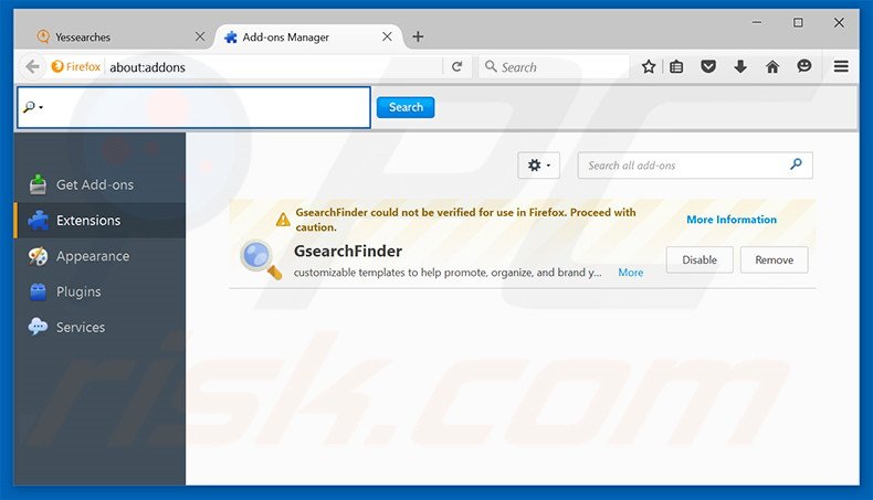 Removing walasearch.com related Mozilla Firefox extensions