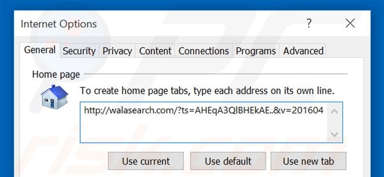 Removing walasearch.com from Internet Explorer homepage