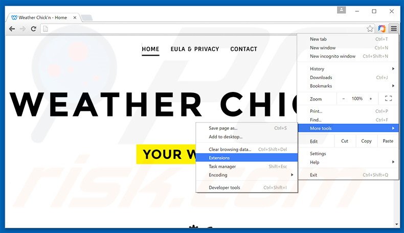 Removing Weather Chick'n  ads from Google Chrome step 1