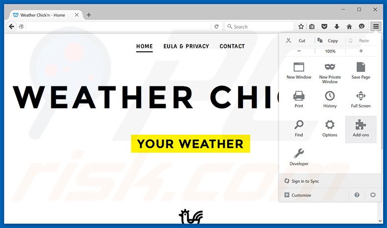 Removing Weather Chick'n ads from Mozilla Firefox step 1