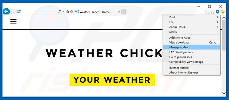 Removing Weather Chick'n ads from Internet Explorer step 1