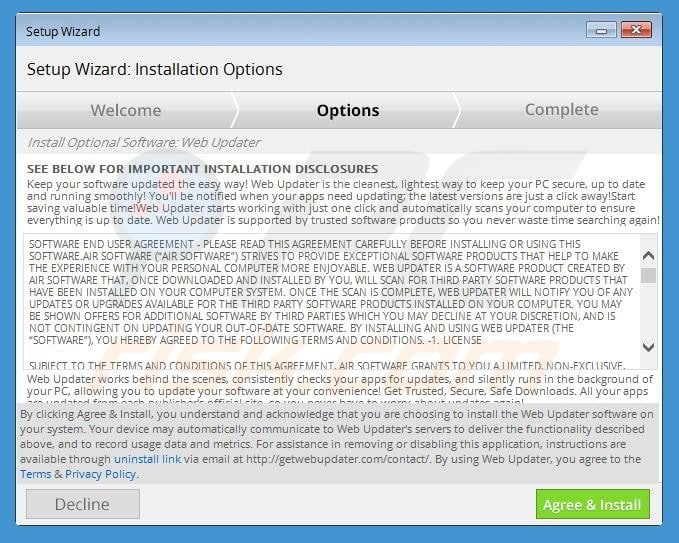 web updater adware installer