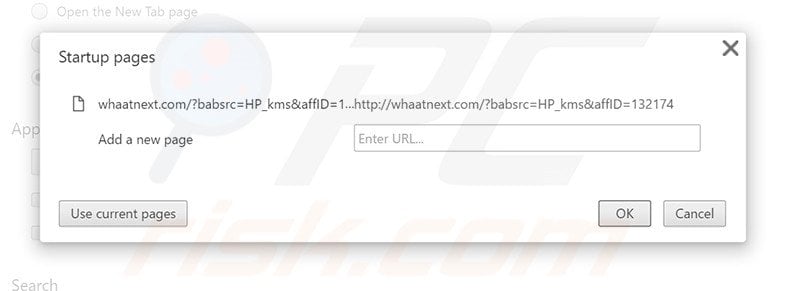 Removing whaatnext.com from Google Chrome homepage