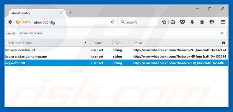 Removing whaatnext.com from Mozilla Firefox default search engine