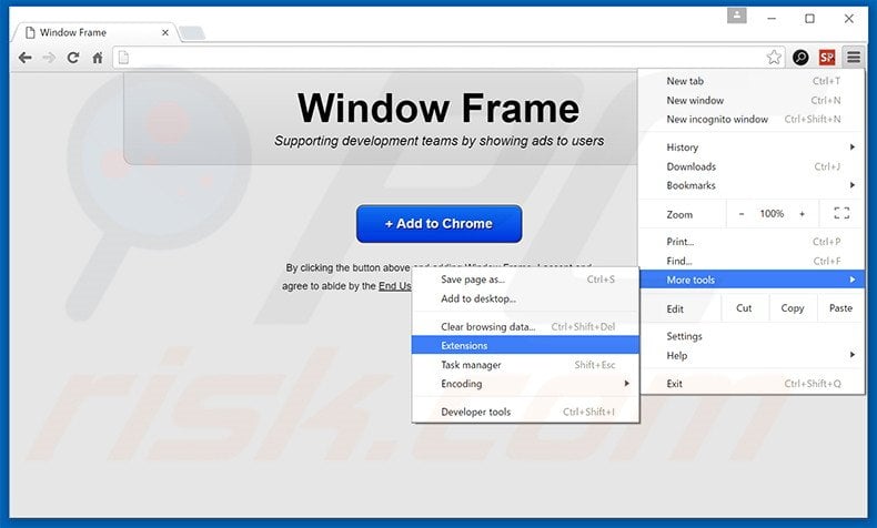 Removing Window Frame  ads from Google Chrome step 1