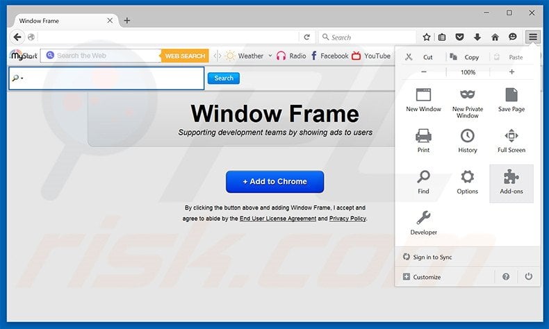 Removing Window Frame ads from Mozilla Firefox step 1