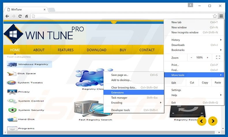 Removing Win Tune Pro  ads from Google Chrome step 1