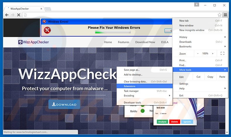 Removing WizzAppChecker  ads from Google Chrome step 1