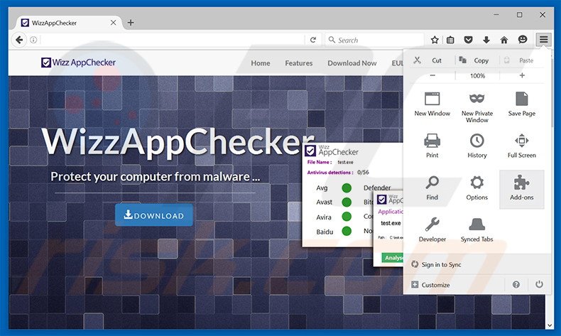 Removing WizzAppChecker ads from Mozilla Firefox step 1