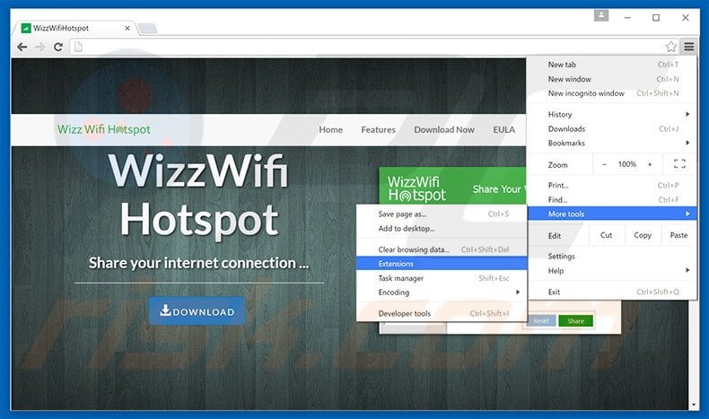 Removing WizzWifi Hotspot  ads from Google Chrome step 1