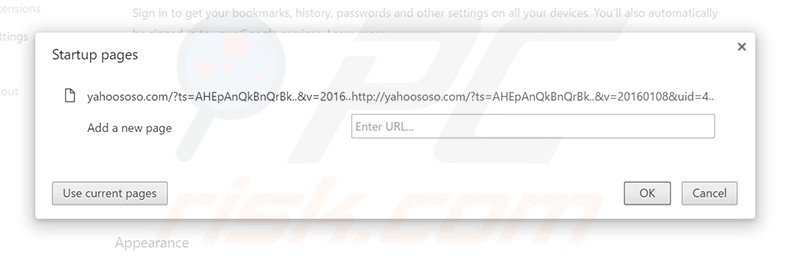 Removing yahoososo.com from Google Chrome homepage