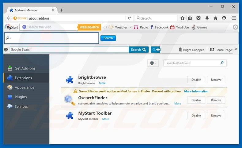 Removing yahoososo.com related Mozilla Firefox extensions