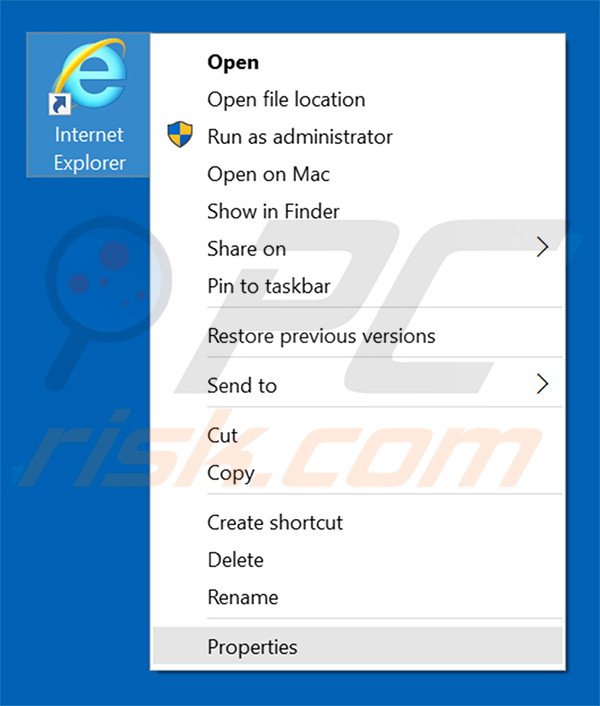 Removing yahoososo.com from Internet Explorer shortcut target step 1