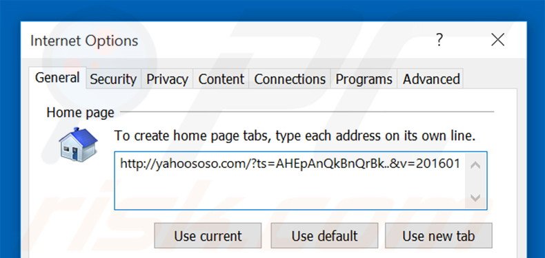 Removing yahoososo.com from Internet Explorer homepage