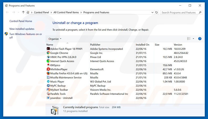 searchonlineusa.com browser hijacker uninstall via Control Panel