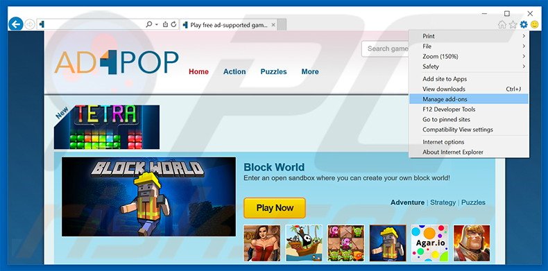 Removing Ad4Pop ads from Internet Explorer step 1