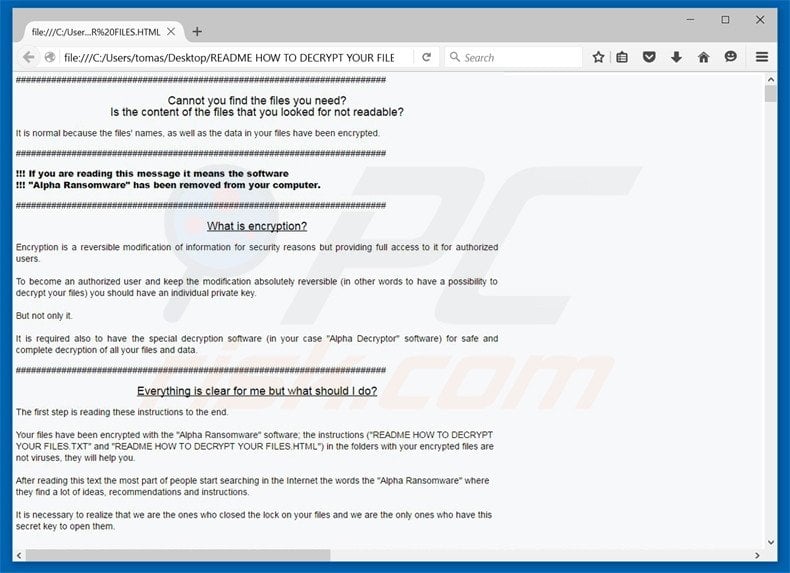 Alpha ransomware html file