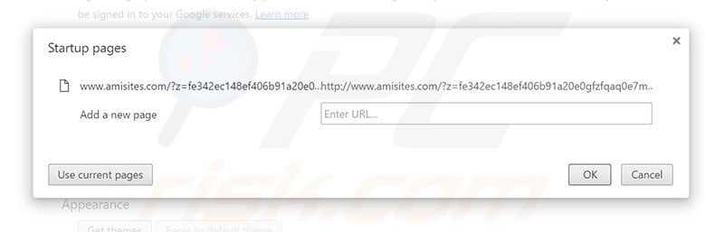 Removing amisites.com from Google Chrome homepage