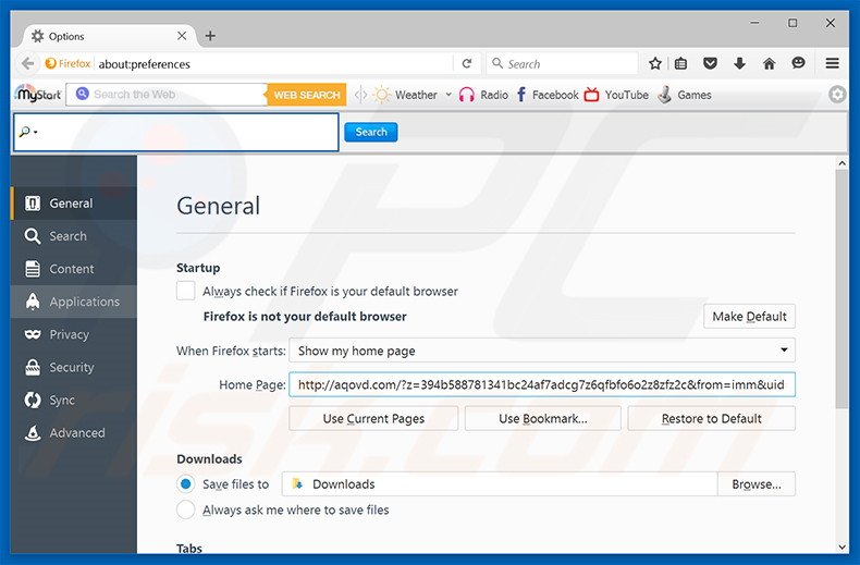 Removing aqovd.com from Mozilla Firefox homepage
