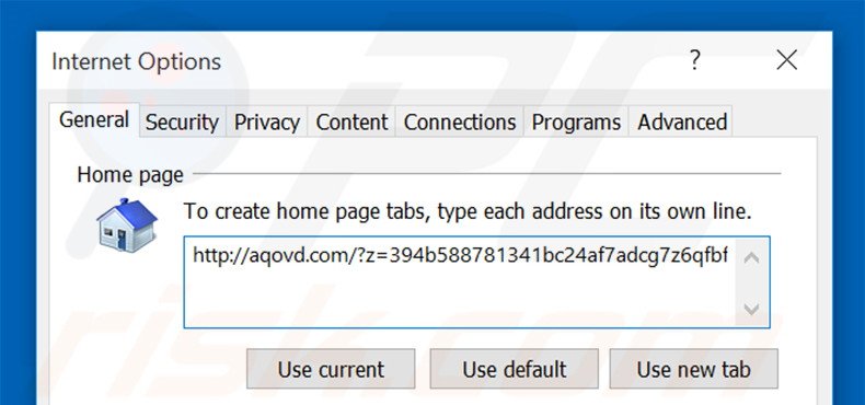 Removing aqovd.com from Internet Explorer homepage