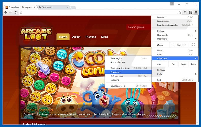 Removing ArcadeLoot  ads from Google Chrome step 1