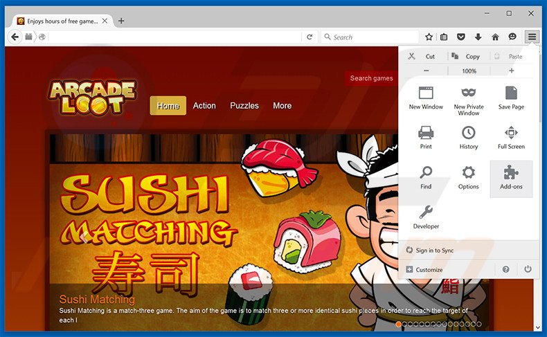 Removing ArcadeLoot ads from Mozilla Firefox step 1