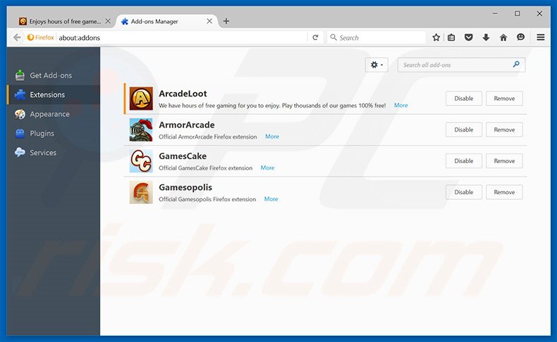 Removing ArcadeLoot ads from Mozilla Firefox step 2