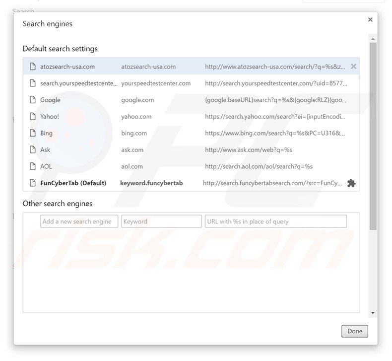 Removing atozsearch-usa.com from Google Chrome default search engine