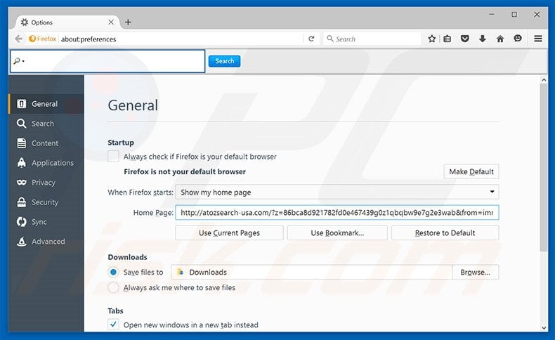 Removing atozsearch-usa.com from Mozilla Firefox homepage