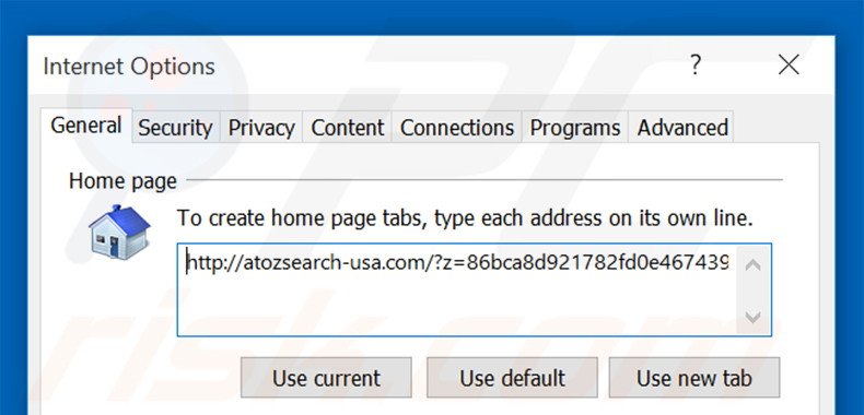 Removing atozsearch-usa.com from Internet Explorer homepage