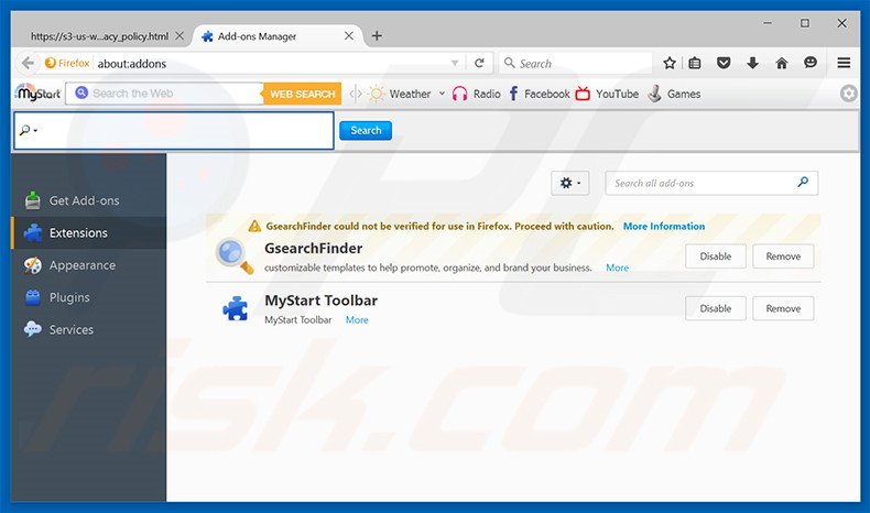 Removing BandwidthStat ads from Mozilla Firefox step 2