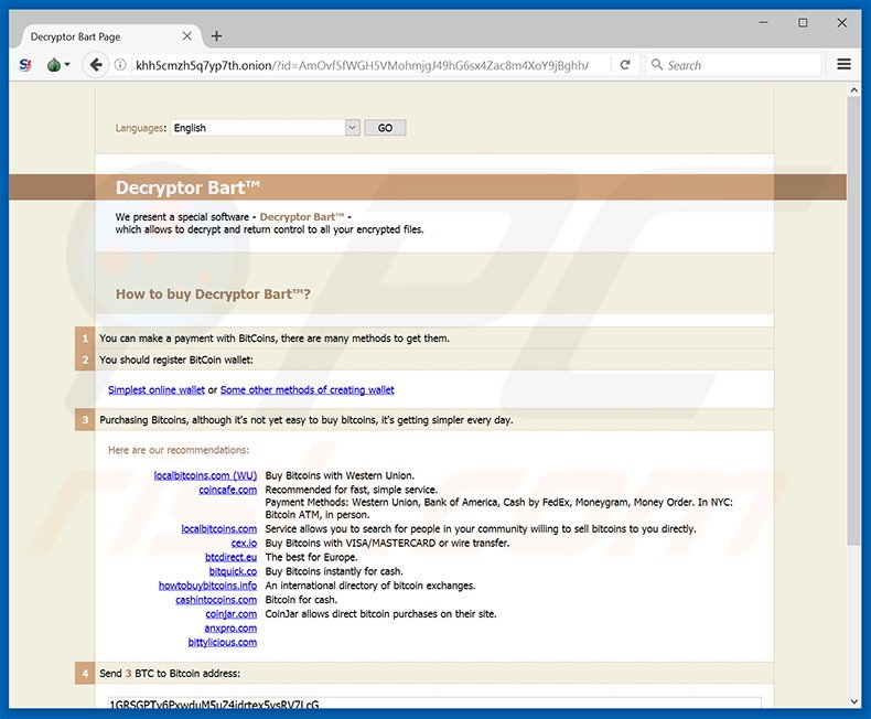 BartCrypt Ransomware Website