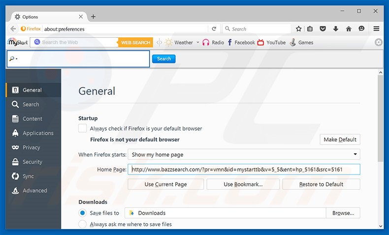 Removing bazzsearch.com from Mozilla Firefox homepage