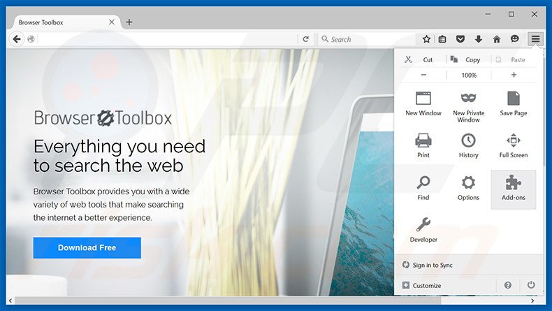 Removing Browser Toolbox ads from Mozilla Firefox step 1