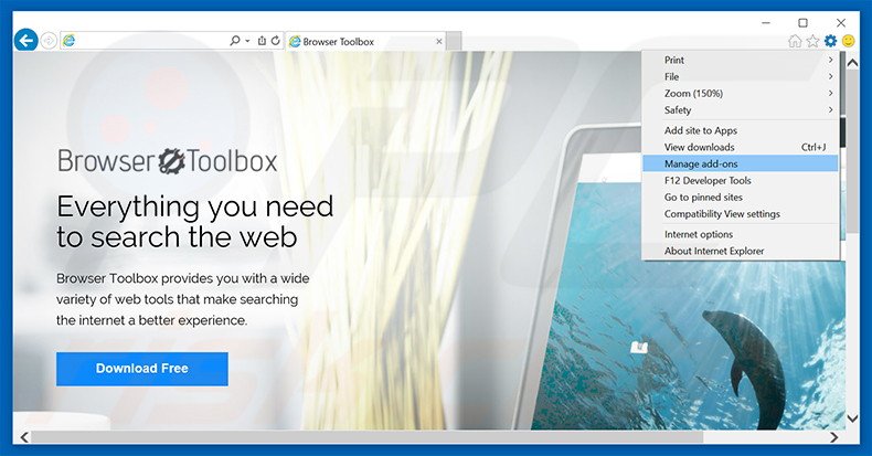 Removing Browser Toolbox ads from Internet Explorer step 1