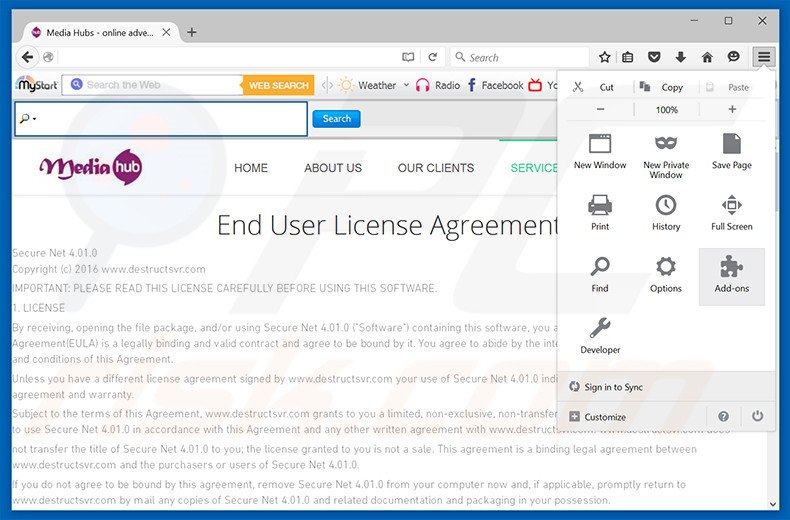 Removing Call Box ads from Mozilla Firefox step 1