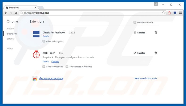 Removing Classic For Facebook ads from Google Chrome step 2