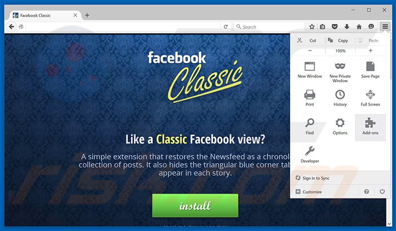 Removing Classic For Facebook ads from Mozilla Firefox step 1