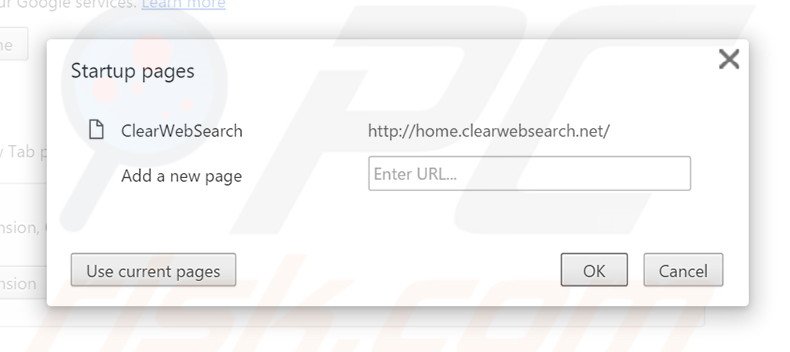 Removing home.clearwebsearch.net from Google Chrome homepage