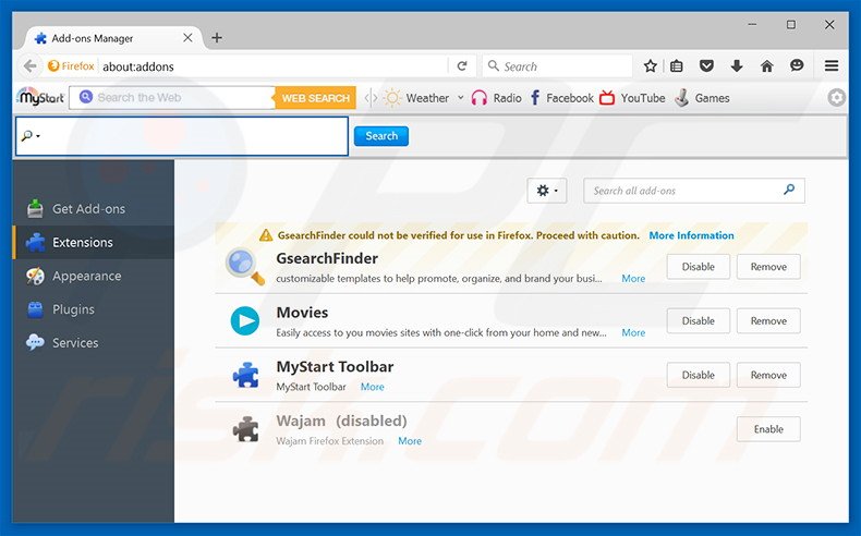 Removing home.clearwebsearch.net related Mozilla Firefox extensions