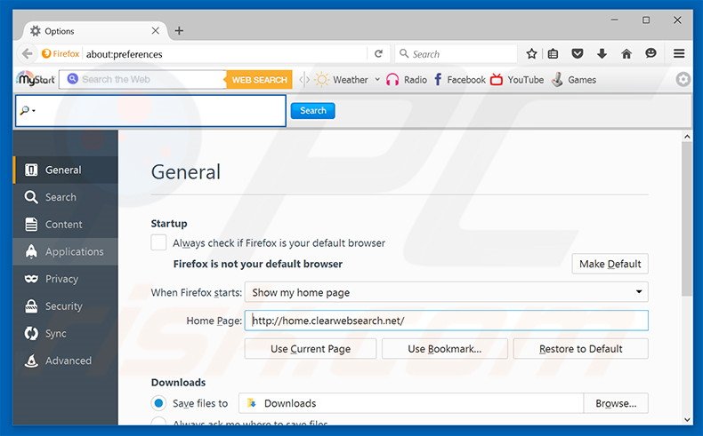 Removing home.clearwebsearch.net from Mozilla Firefox homepage