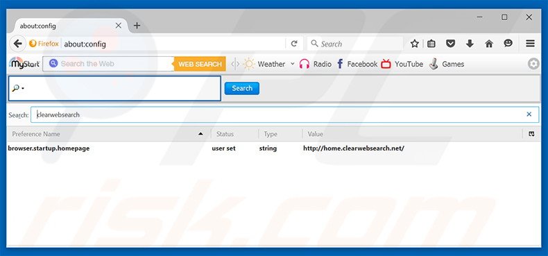 Removing home.clearwebsearch.net from Mozilla Firefox default search engine